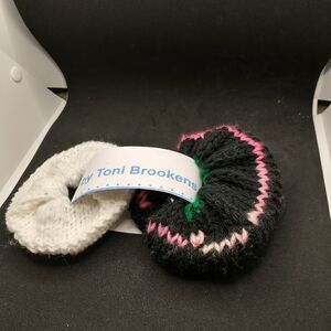 Hand Crafted Knit Scrunchies Black White Jumbo Hair Band Set of 2